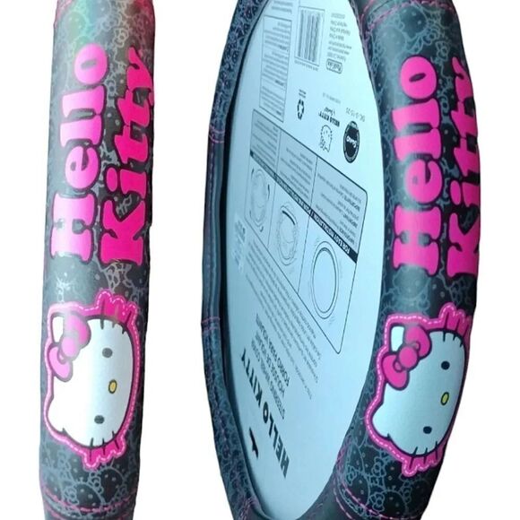 Hello Kitty Black Hot Pink Faux Leather Steering Wheel Cover NWT - Picture 8 of 10